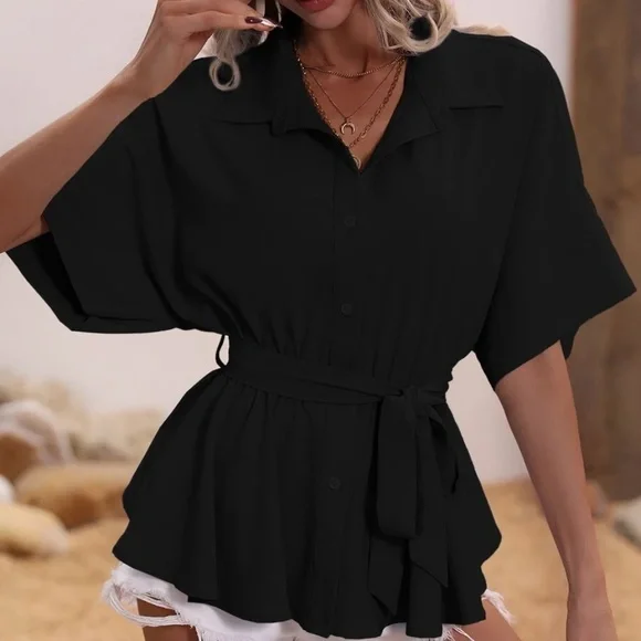 Luxe Button up Belted Blouse - Picture 9 of 12